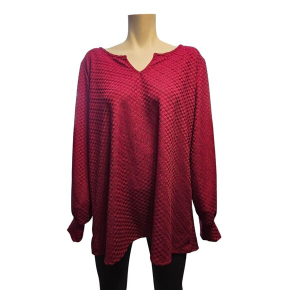 2/$35-Kaileigh Pullover Rich Textured Burgundy Long Sleeves Blouse Women 2X - Picture 4 of 11